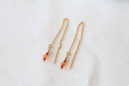 Boucles d'oreilles chainettes en cornaline et gold filled